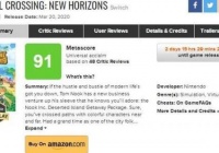 《动物之森：新地平线》媒体评分：Metacritic均分91