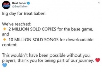 《节奏光剑》销量破200万份 付费歌曲下载破1000万次